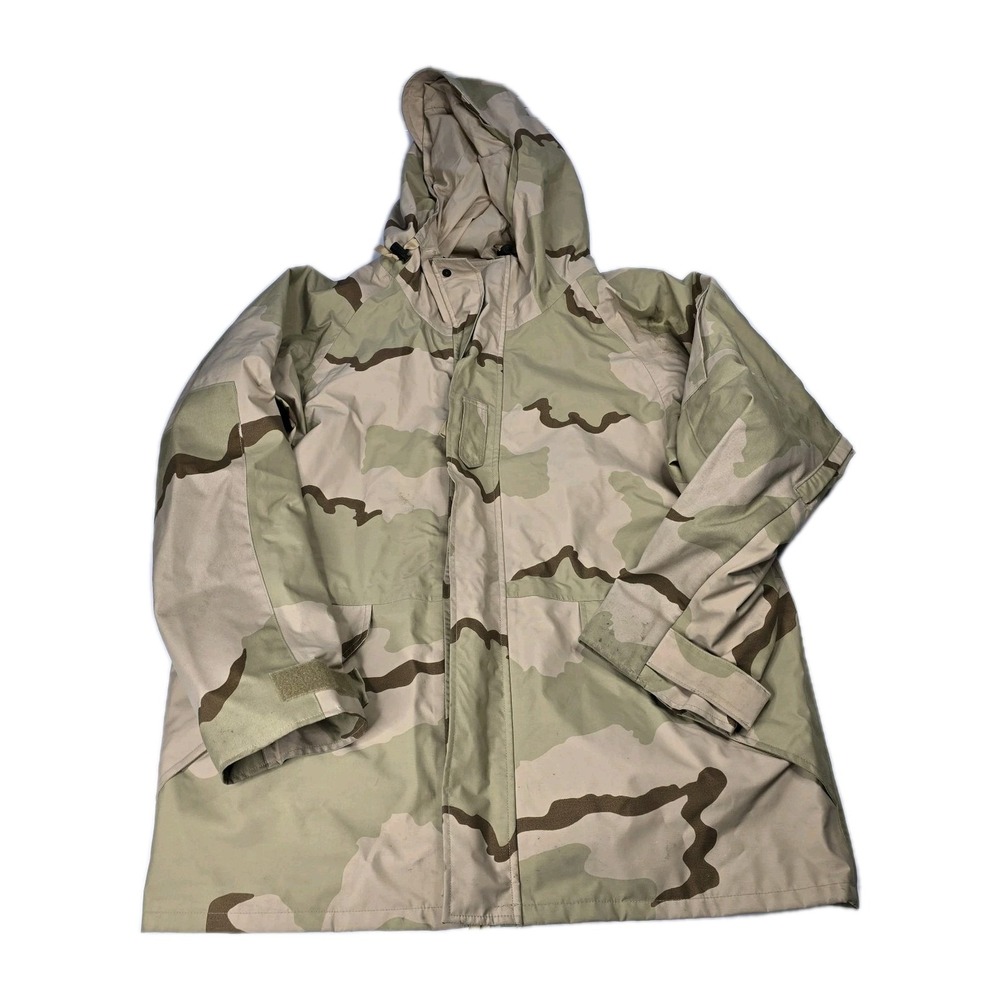 Vintage ECWCS Parka Cold Weather Desert Camoflage Jacket Large Long Army Hooded